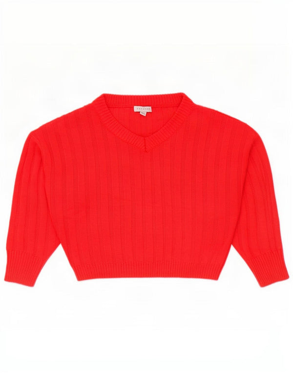 Topshop Damski sweter typu Petite Crop Oversize z dekoltem w kształcie litery V, UK 4 XS, pomarańczowy