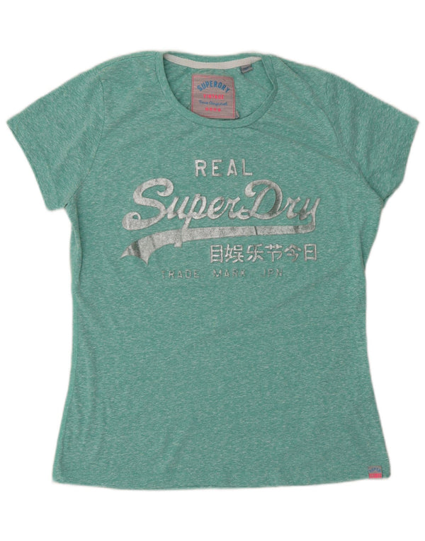 Superdry Womens Graphic T-Shirt Top UK 14 Large Green Flecked Polyester