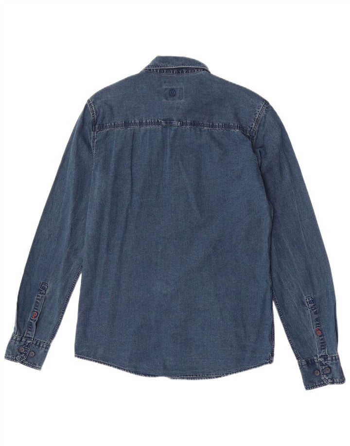 Męska koszula dżinsowa Fat Face Slim Fit, mała, niebieska, bawełniana