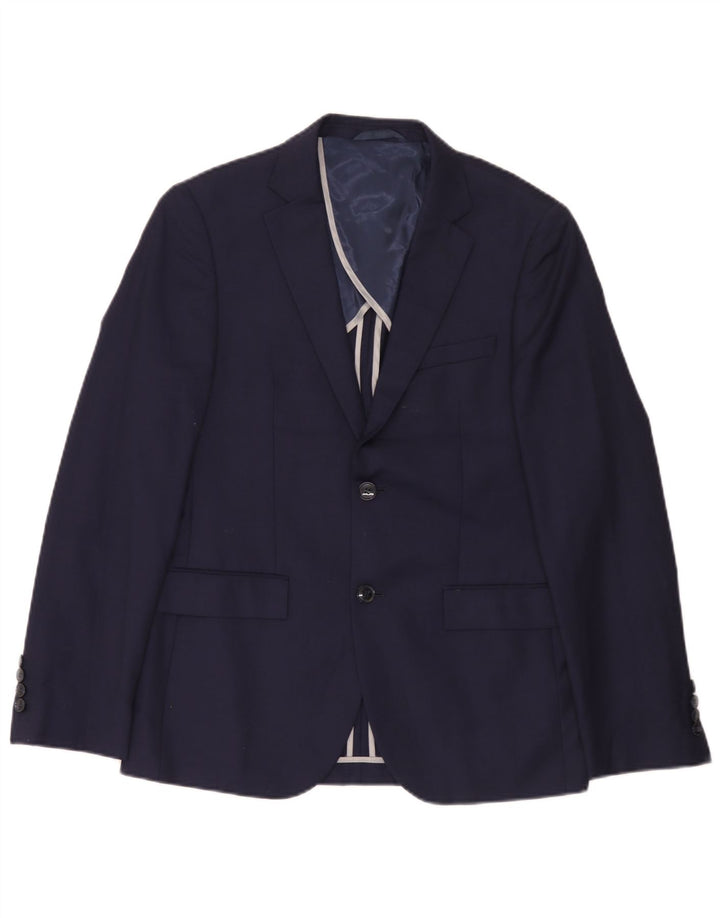 Dkny Męska marynarka slim fit z 2 guzikami, UK 38, średnia granatowa wełna