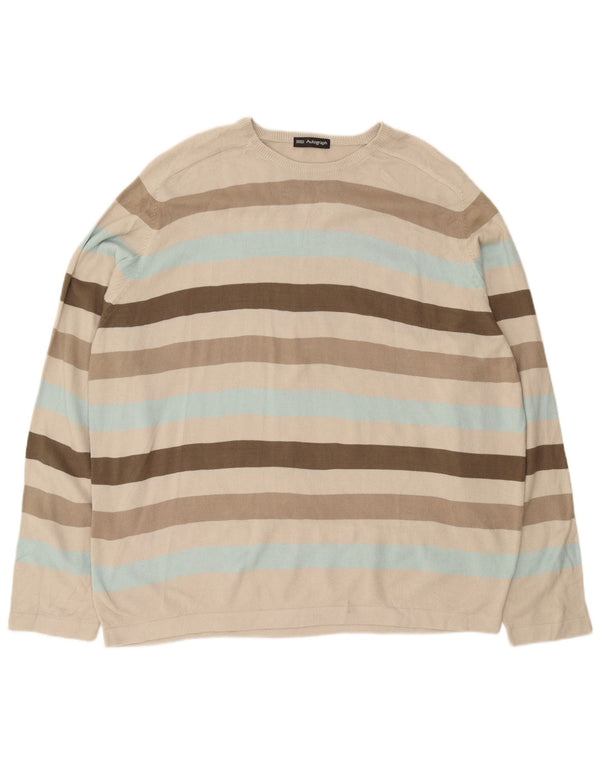 Marks & Spencer Męski sweter z okrągłym dekoltem 2XL, beżowy, akrylowy w paski