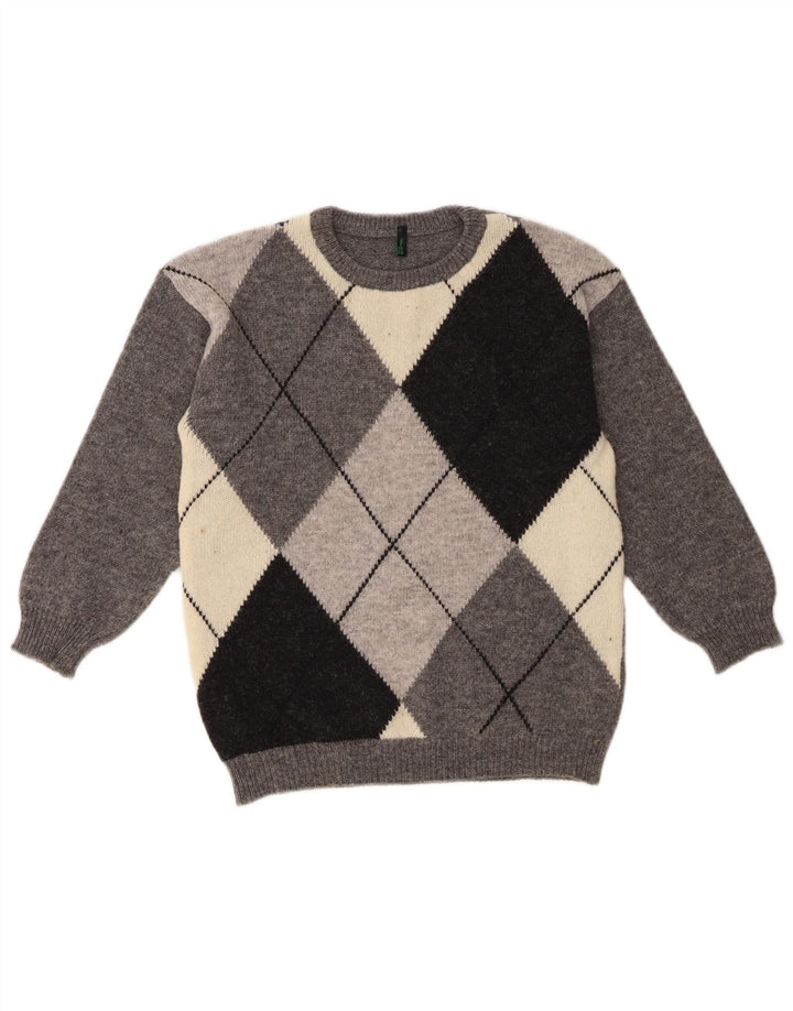 Damski sweter z wycięciem pod szyją Benetton UK 10 Small Szary Argyle/Diament