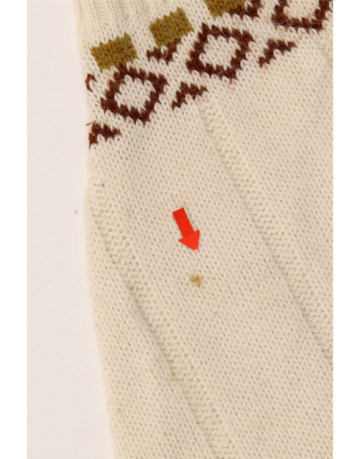 Vintage męski sweter rozpinany, średni biały Fair Isle