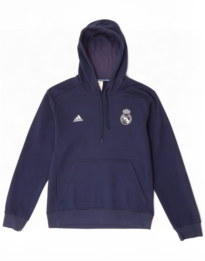 Męska bluza z kapturem Adidas Real Madryt, średni granatowy poliester