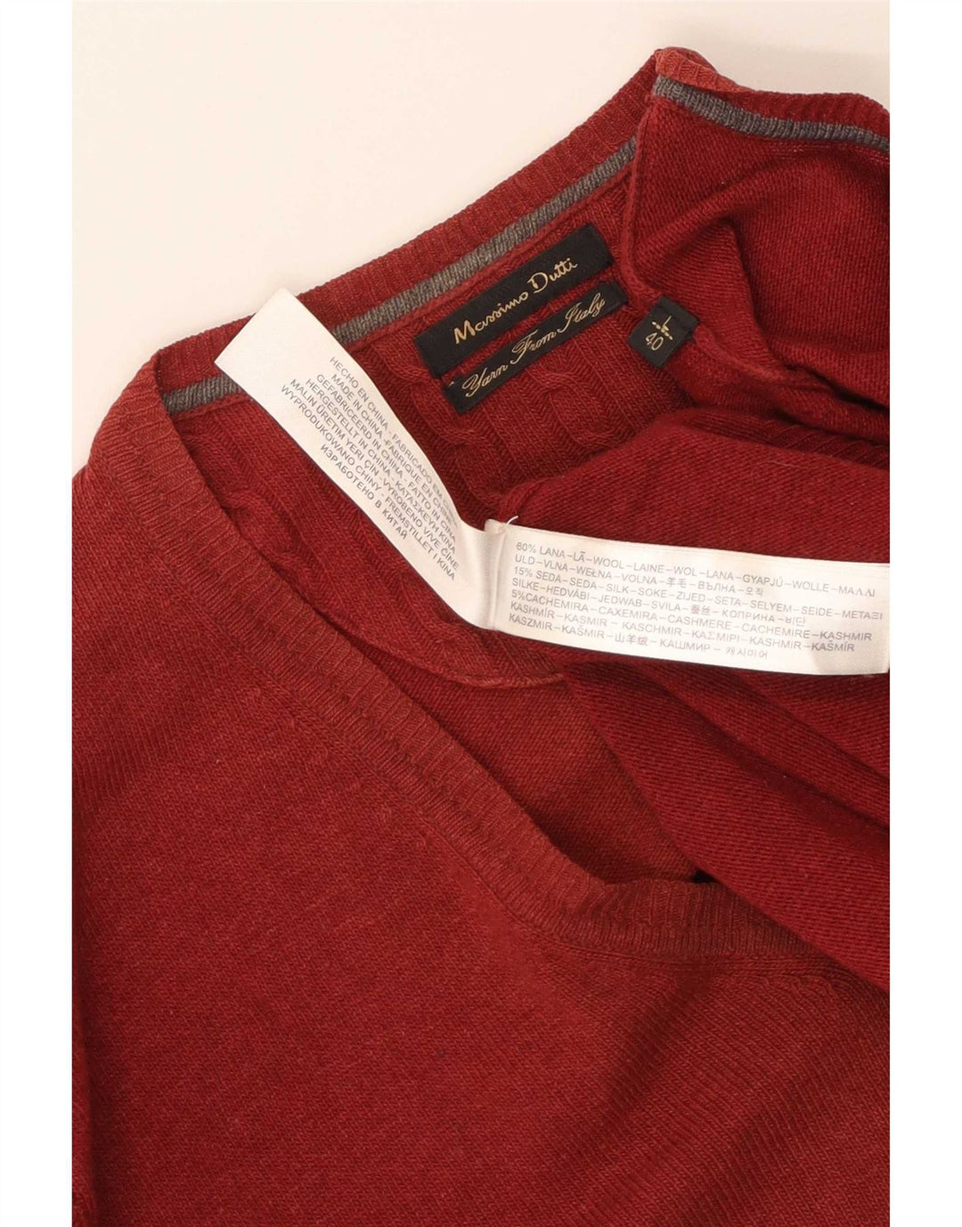 Męski sweter Massimo Dutti z dekoltem w kształcie litery V, duży, czerwony, wełniany
