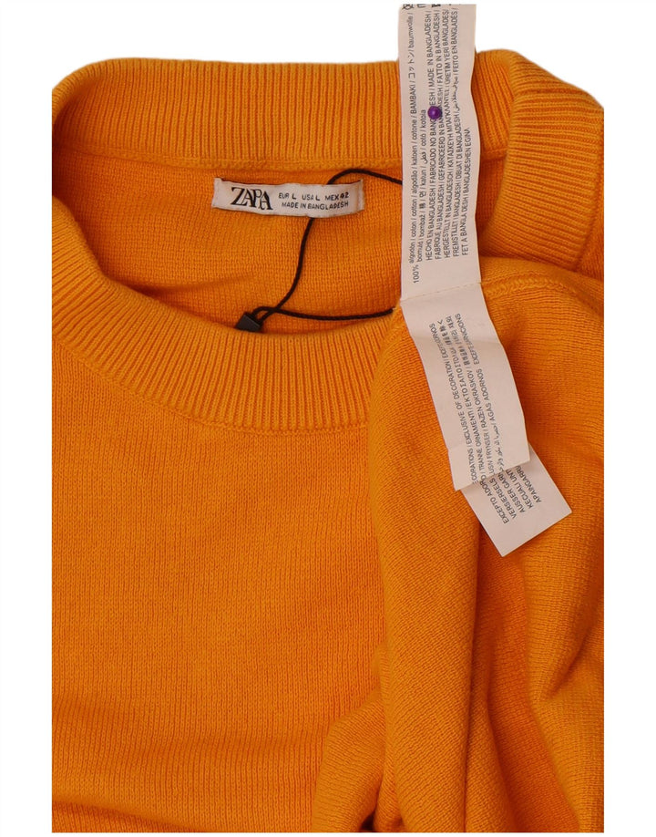 Męski sweter Zara z okrągłym dekoltem, duży, żółty, bawełniany