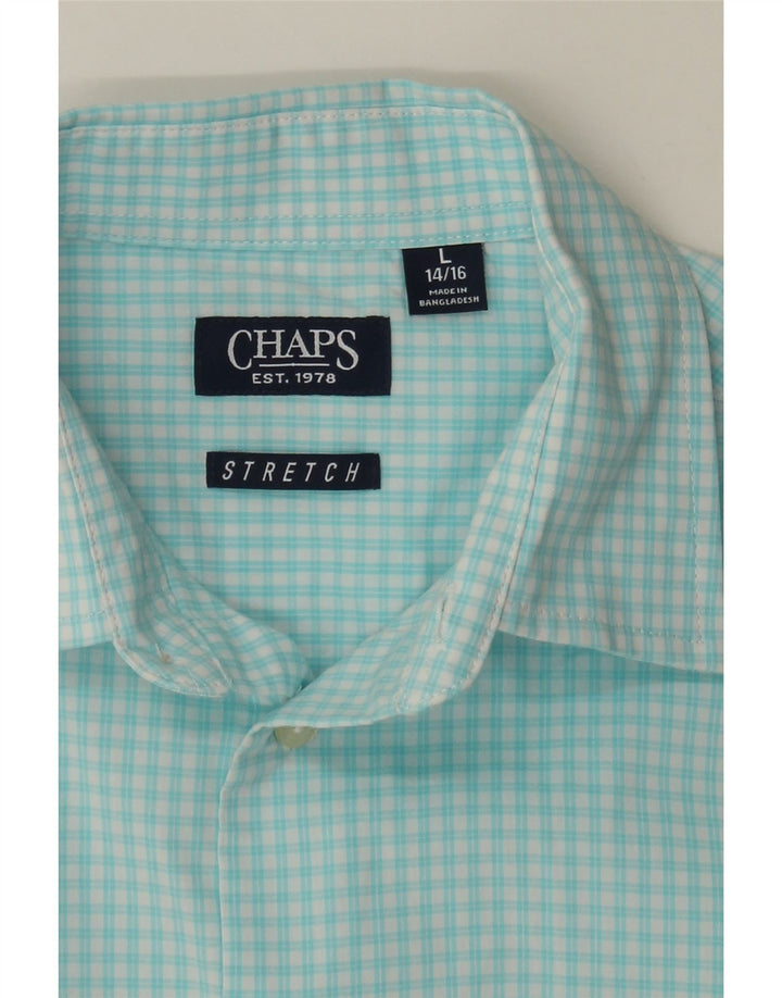 CHAPS Boys Stretch Shirt 14-15 Years Large Blue Check Cotton Classic Vintage Chaps and Second-Hand Chaps from Messina Hembry 