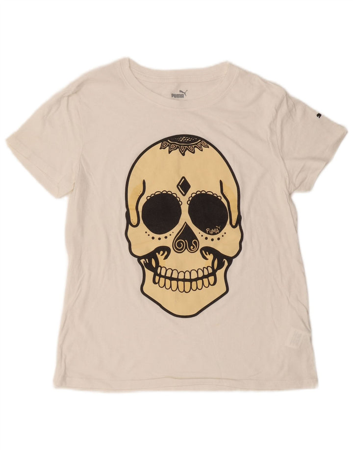 Męski T-shirt z grafiką PUMA, mały, złamanej bieli, bawełniany