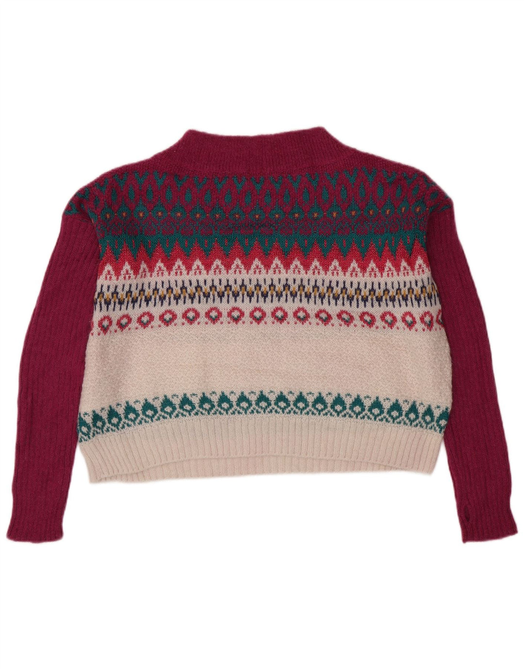 BENETTON Damski sweter z golfem UK 6 XS Burgundy Fair Isle