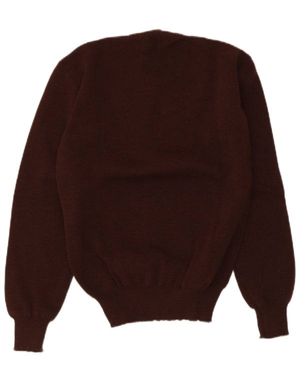 Vintage Womens Crew Neck Jumper Sweater UK 10 Small Brown Geometric