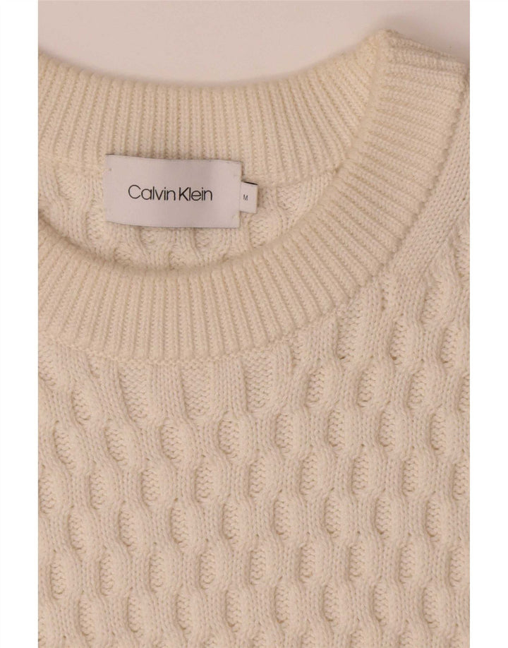 Męski sweter Calvin Klein z okrągłym dekoltem, bawełniany, w kolorze średniej bieli