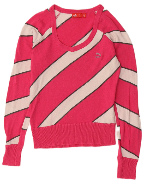 Damski sweter PUMA z dekoltem w łódkę UK 10 Mały różowy blok kolorów