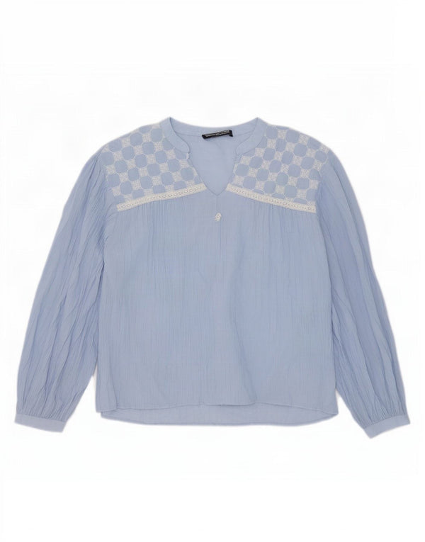 Damska bluzka oversize z długim rękawem Zara UK 18 XL, niebieska geometryczna