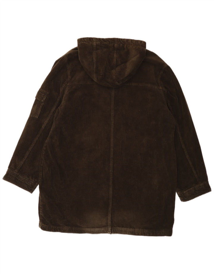 EDDIE BAUER Damski, oversize'owy płaszcz sztruksowy z kapturem, UK 16, duży, bawełniany khaki