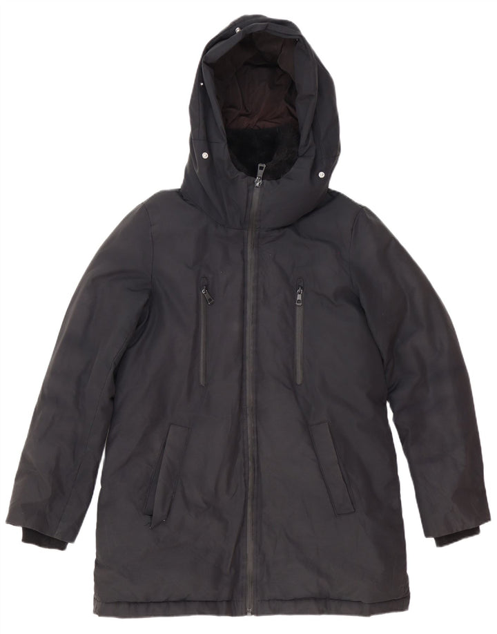 Damska kurtka parka z kapturem Zara UK 6 XS, czarny poliester
