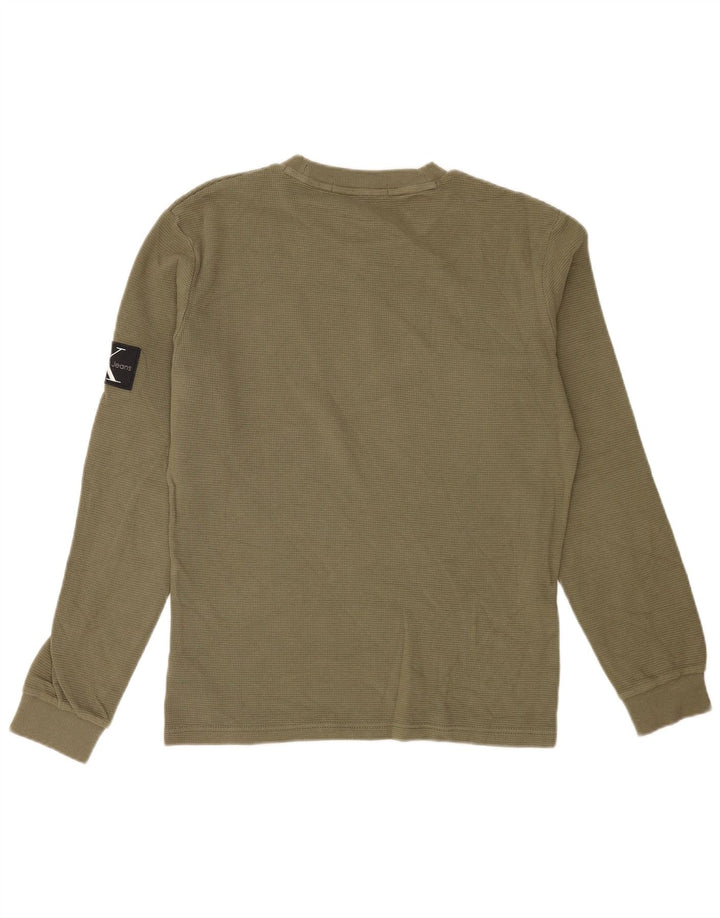 Męski top Calvin Klein Jeans z grafiką, długim rękawem, średniej wielkości khaki, bawełniany