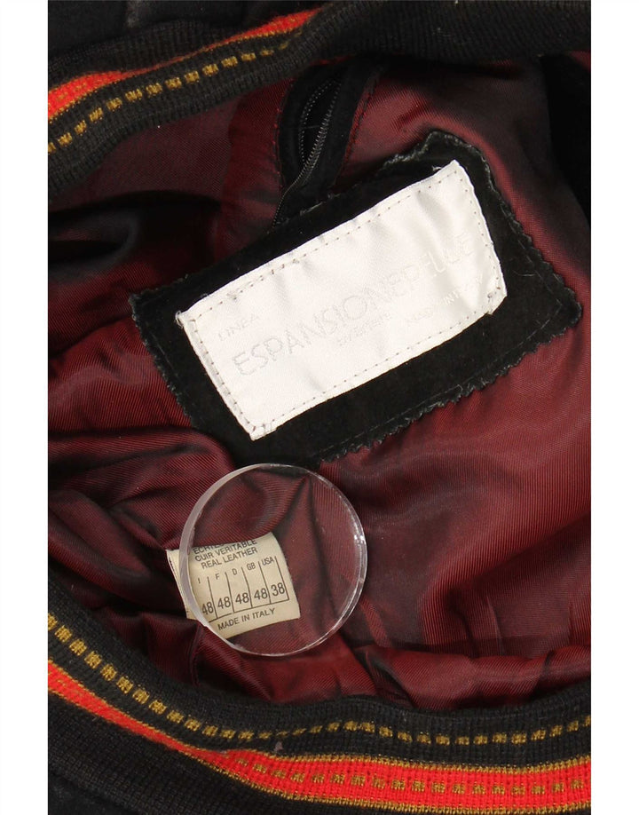 Vintage męska zamszowa kurtka bomber IT 48, średnia czarna skóra w paski