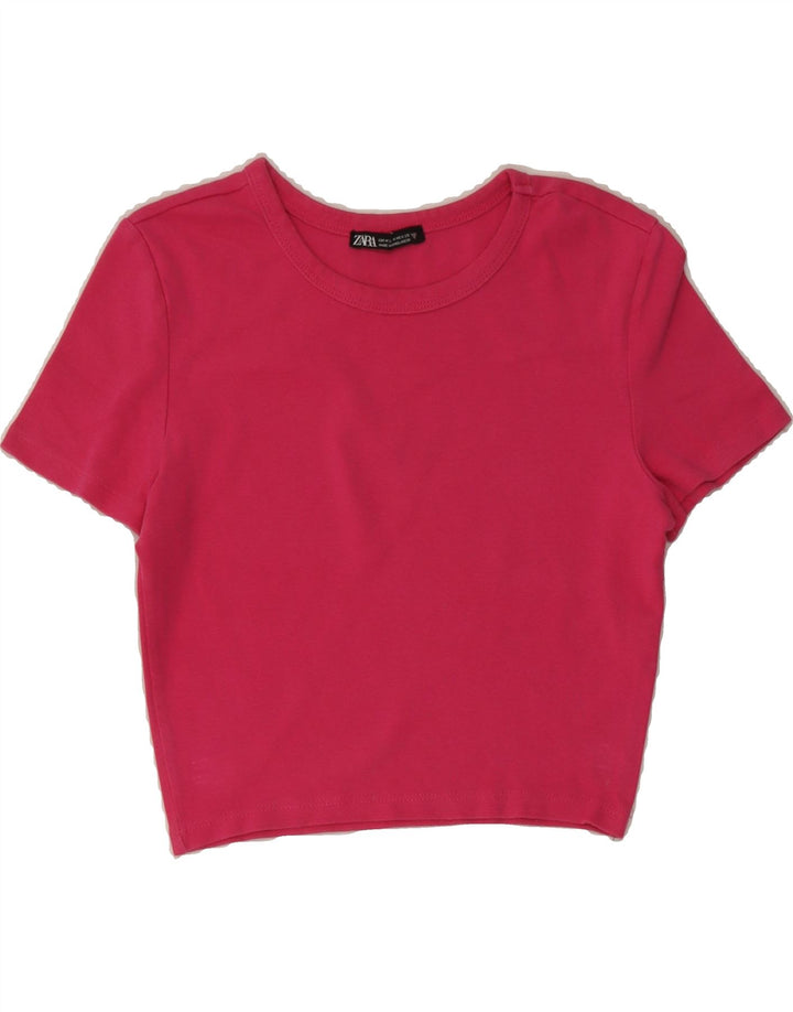 ZARA Womens Crop T-Shirt Top UK 12 Medium Red Cotton Vintage Zara and Second-Hand Zara from Messina Hembry 