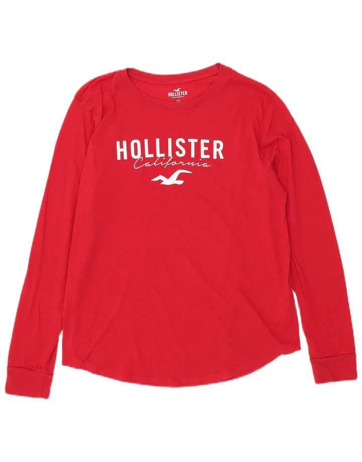 Męski top z grafiką Hollister z długim rękawem, mały, czerwony, bawełniany