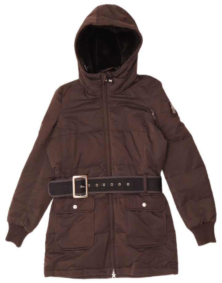 Damska kurtka z kapturem, oversize, wyściełana Refrigue UK 6 XS, brązowy poliester