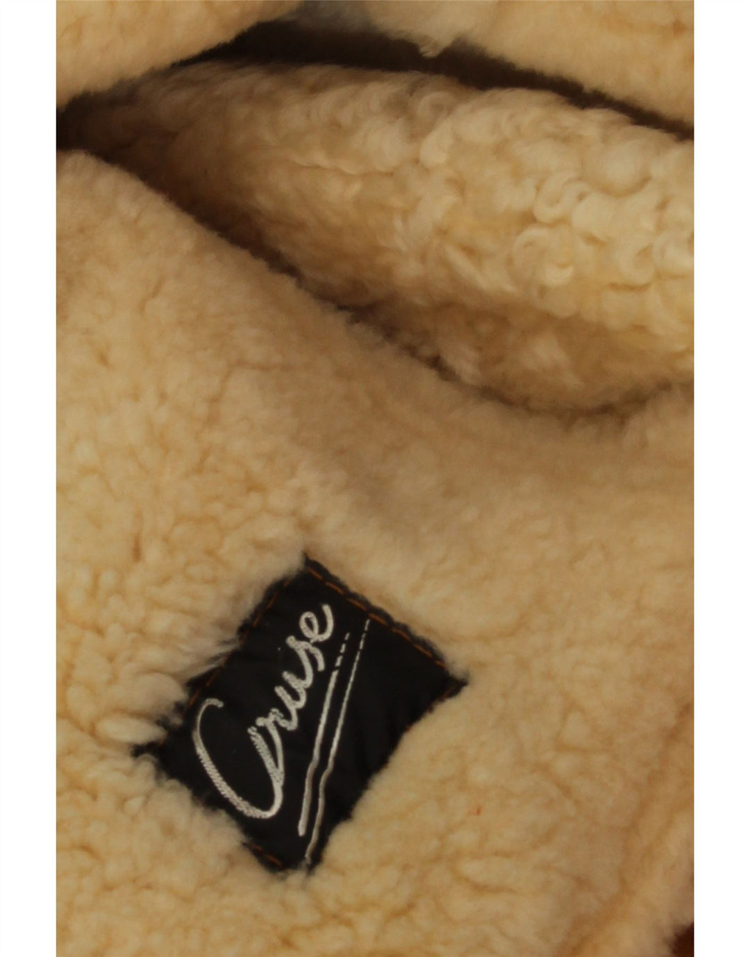 Vintage damska, oversize'owa kurtka shearling z kapturem EU 40, średnia beżowa skóra