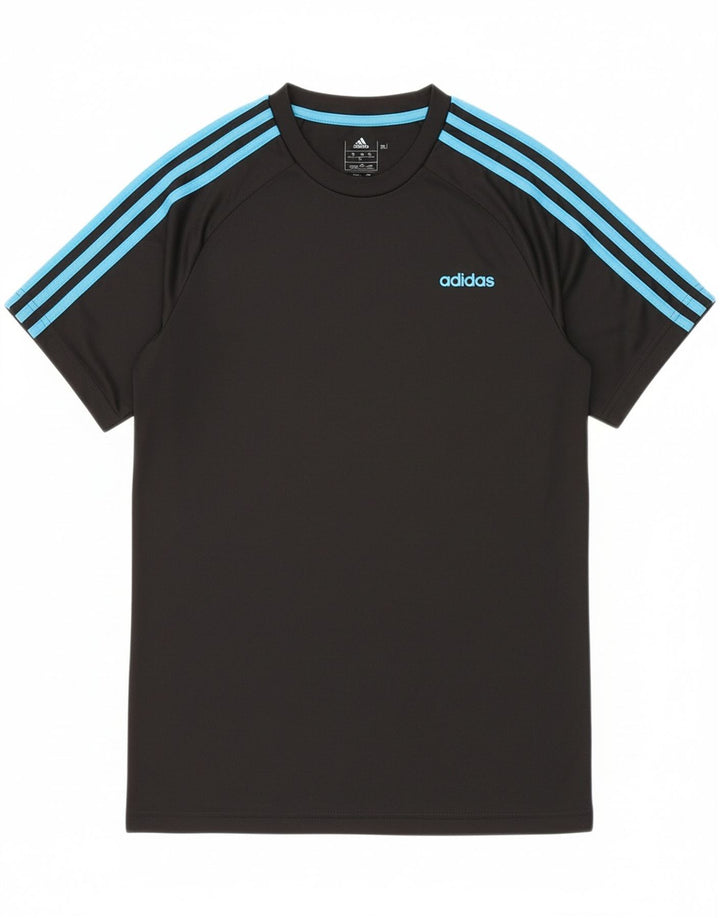 ADIDAS Boys Climalite T-Shirt Top 13-14 Years Black Polyester