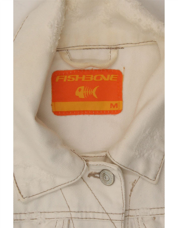 FISHBONE Womens Crop Denim Jacket UK 12 Medium White Vintage Fishbone and Second-Hand Fishbone from Messina Hembry 