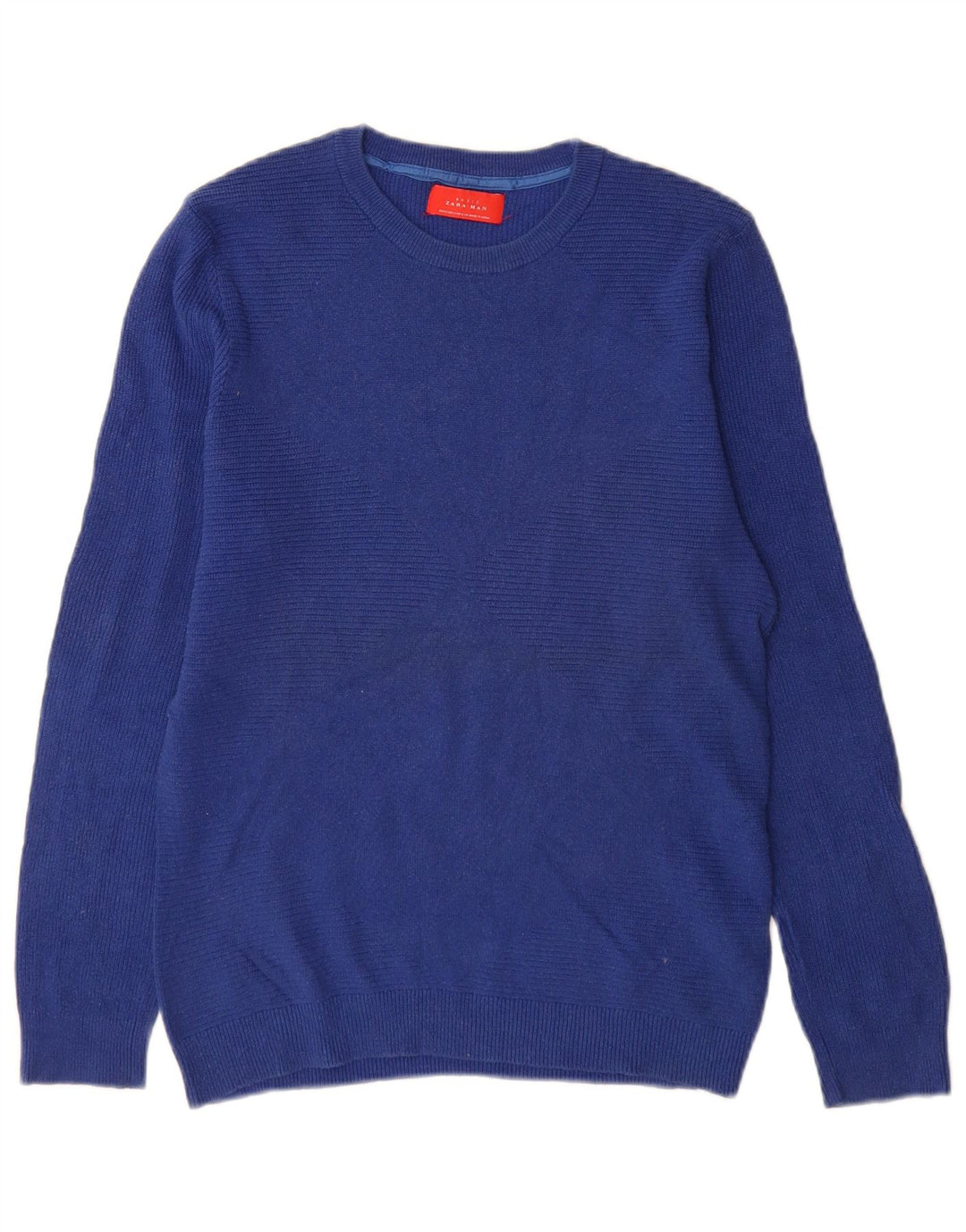 Męski sweter z okrągłym dekoltem Zara, mały, niebieski, bawełniany