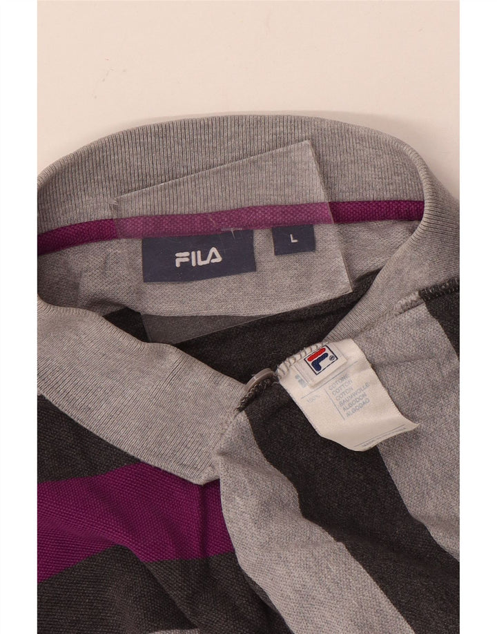 Męska koszulka polo FILA, duża, szara, bawełniana z blokami kolorów
