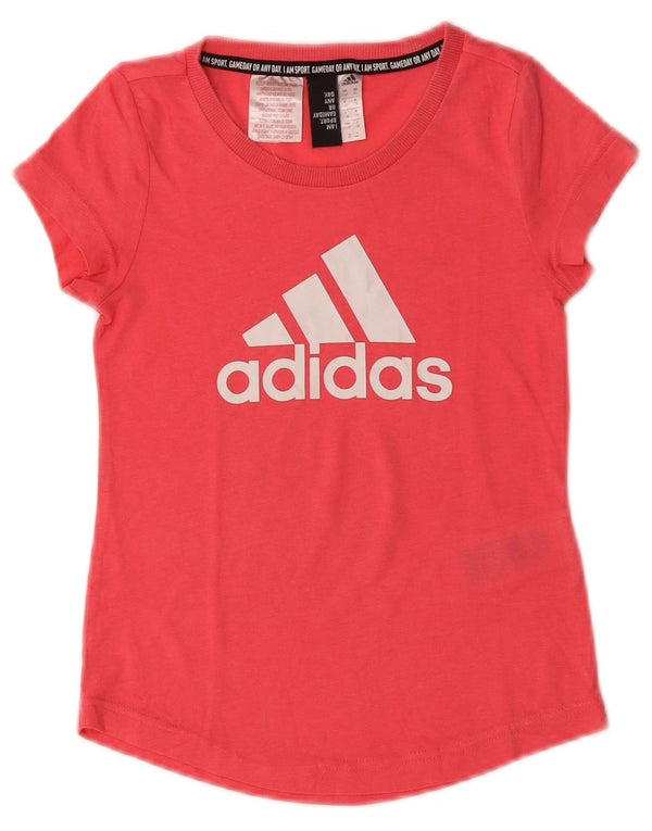 Dziewczęca koszulka z grafiką ADIDAS, 7-8 lat, różowa, bawełniana