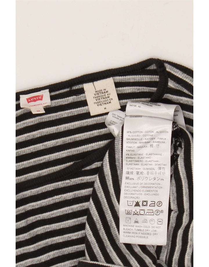 Damski krótki top Levi's z długim rękawem, UK 12, średniej wielkości, czarny, bawełniany w paski