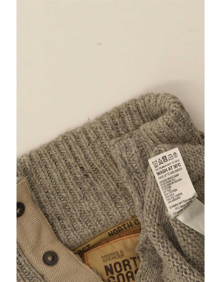Marks & Spencer Męski sweter zapinany na guziki, mały, szary, bawełniany w plamki