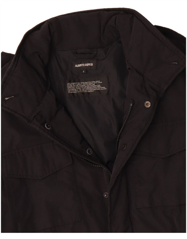 Męska kurtka wojskowa z kapturem Alberto Aspesi UK 36, mała, czarna, poliestrowa
