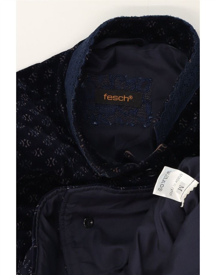 Vintage damska marynarka zapinana na 7 guzików UK 12, średnia, granatowa, bawełniana w cętki