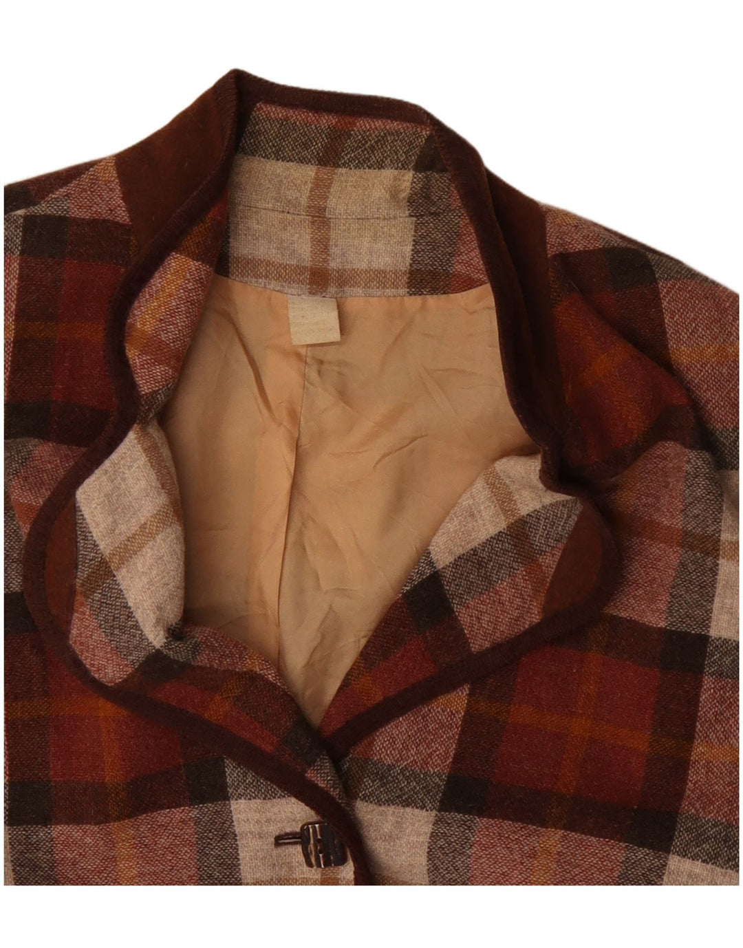 Vintage damska marynarka zapinana na 3 guziki UK 20 2XL Burgundowa kratka poliakrylowa