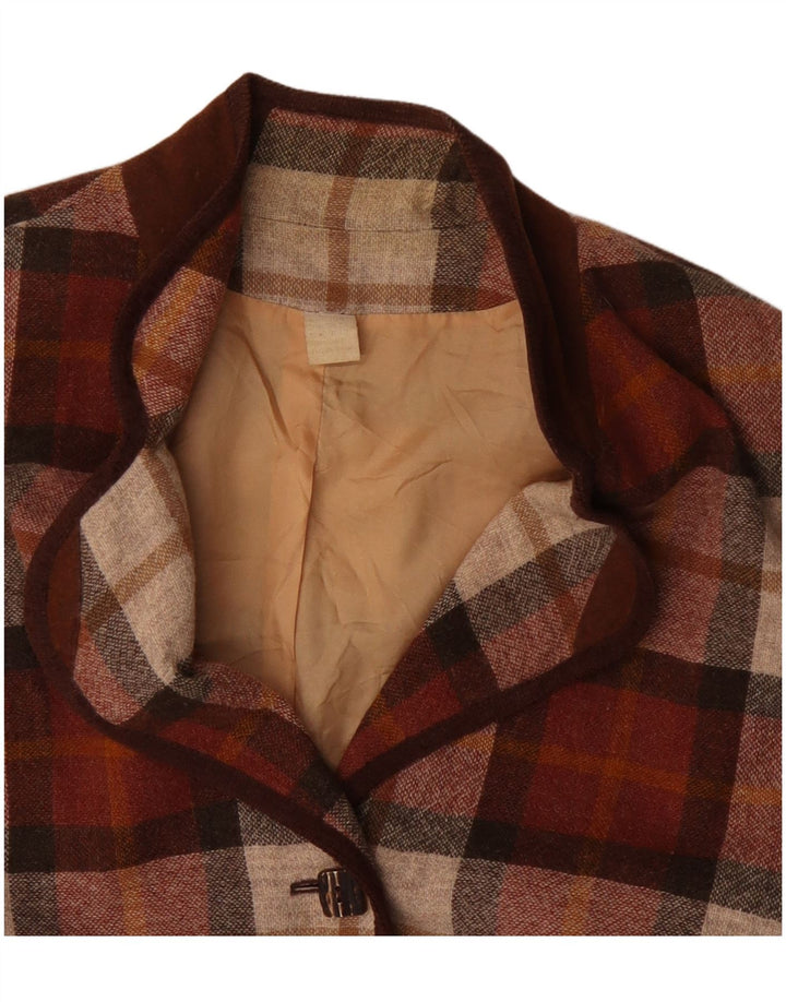 Vintage damska marynarka zapinana na 3 guziki UK 20 2XL Burgundowa kratka poliakrylowa