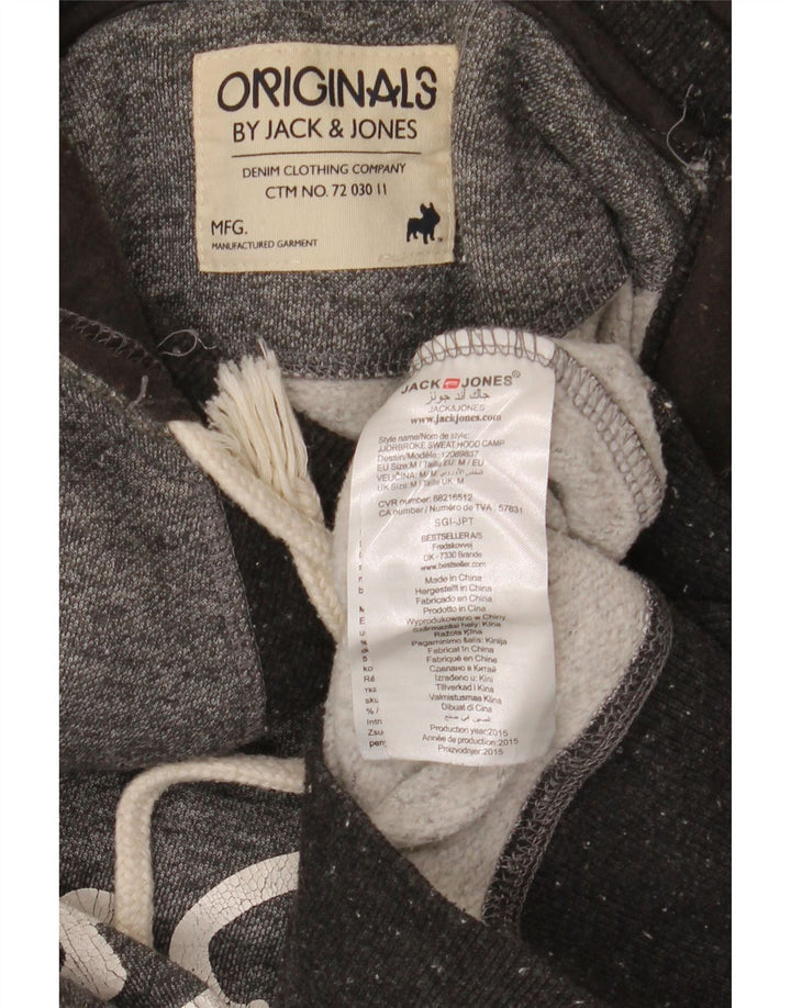 Męski sweter z kapturem i grafiką Jack & Jones, średnioszary, nakrapiany poliester