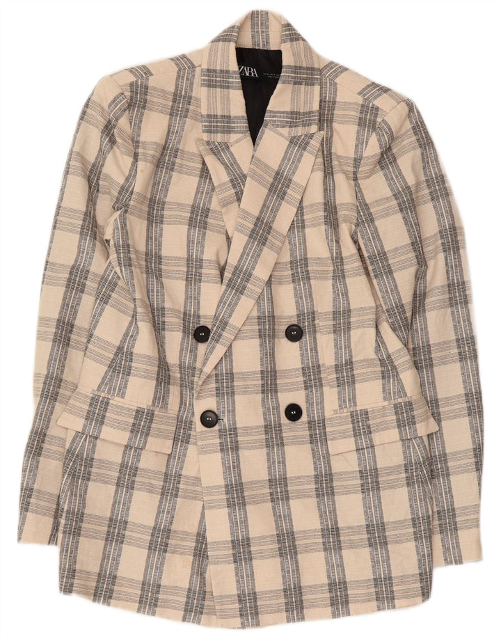 Męska marynarka z podwójnymi piersiami Zara UK 38 Średni beżowy octan w kratkę