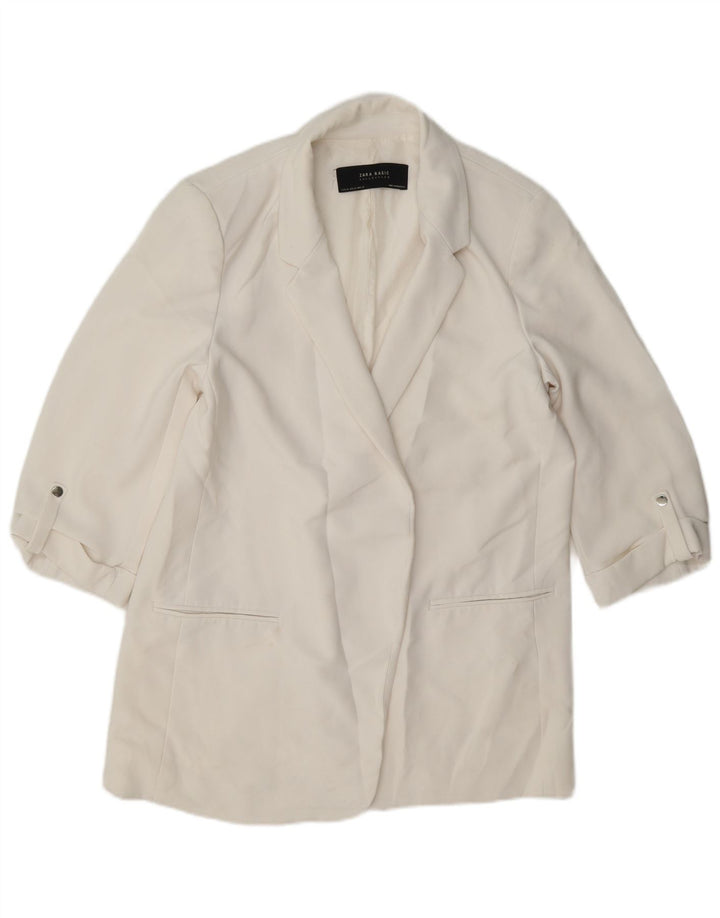 Damska marynarka Zara z rękawami 3/4 i otwartymi, UK 18 XL, biała, octanowa