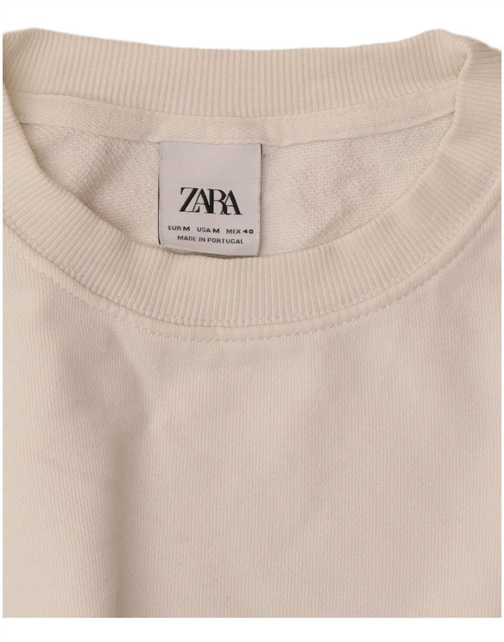 Damska bluza oversize Zara z grafiką UK 14, średnia, biała, w kwiaty
