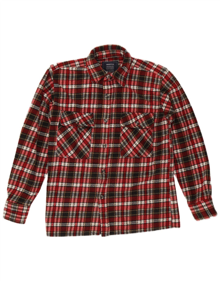 Męska koszula flanelowa w stylu vintage, poliester w czerwoną kratę