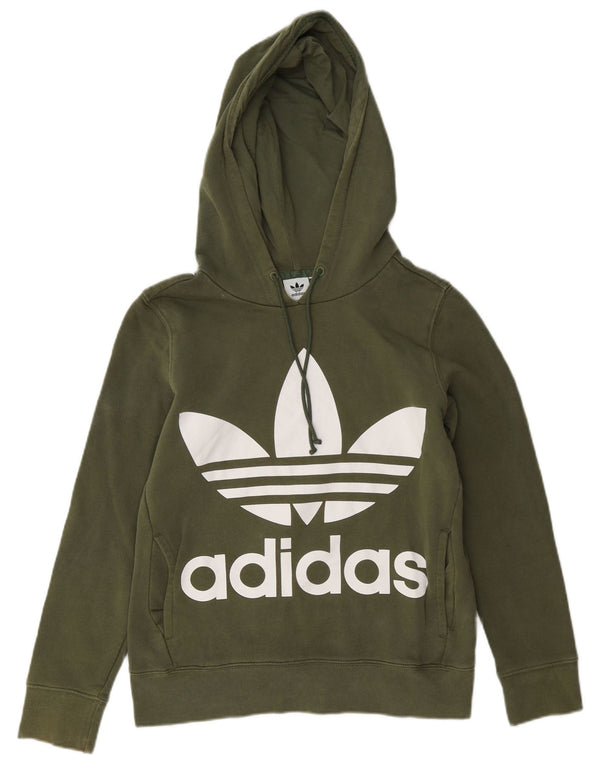 Damska bluza z kapturem Adidas Crop Graphic UK 10 Small Green Cotton
