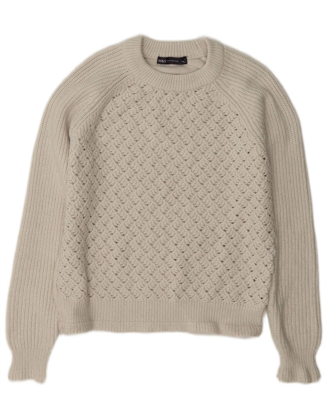 Marks & Spencer Damski sweter oversize z okrągłym dekoltem, UK 10, mały, biały