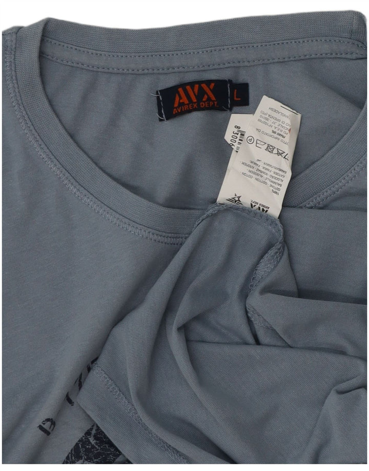 Męska koszulka z grafiką Avirex, duża, niebieska bawełna