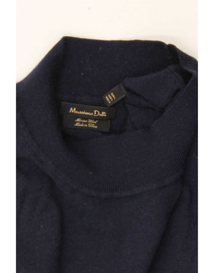 Męski sweter z golfem Massimo Dutti, duży, granatowy, z wełny merynosów