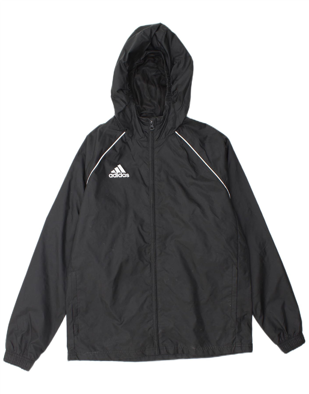 ADIDAS Boys Hooded Rain Jacket 13-14 Years Black Nylon