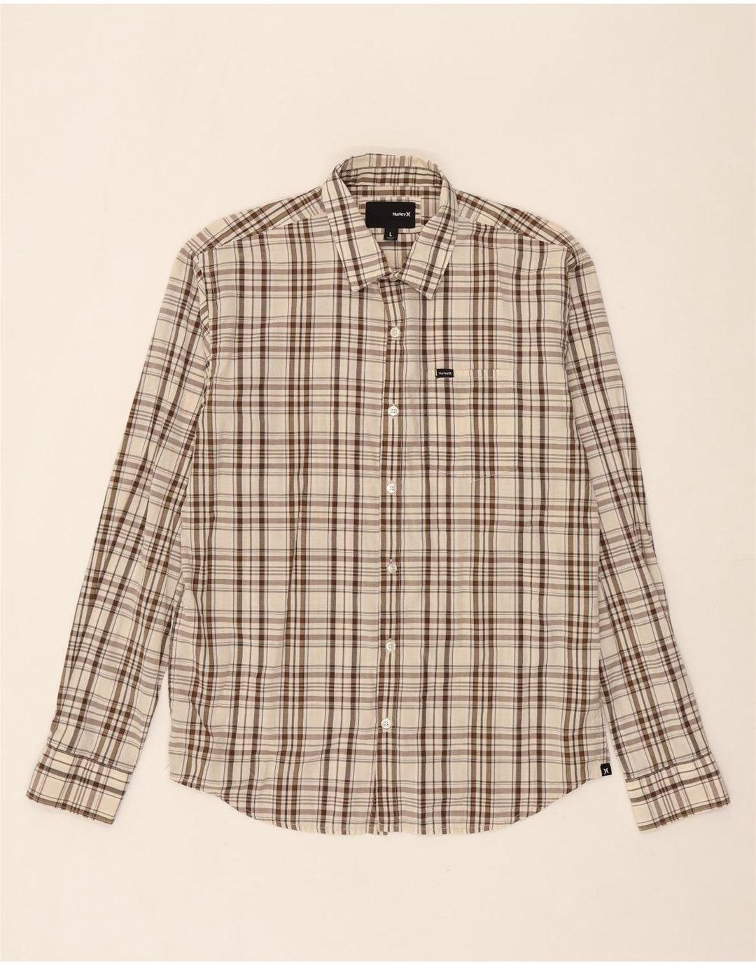 HURLEY Mens Shirt Large Beige Check Cotton Vintage Hurley and Second-Hand Hurley from Messina Hembry 