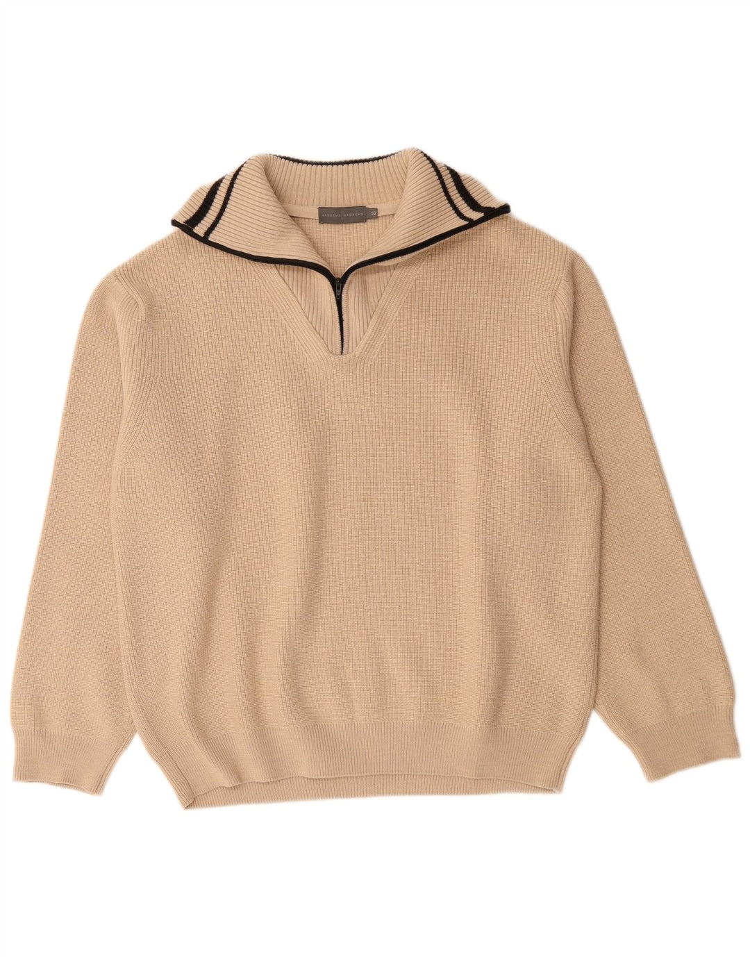 Męski sweter zapinany na zamek VINTAGE IT 52 Duża beżowa wełna Merino