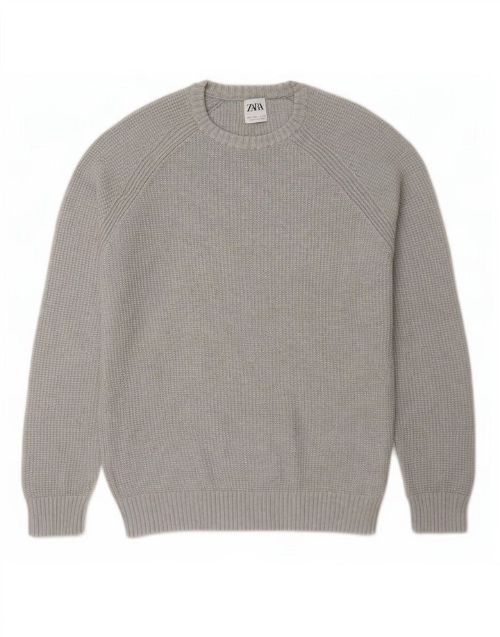 Męski sweter z okrągłym dekoltem Zara, duży, szary