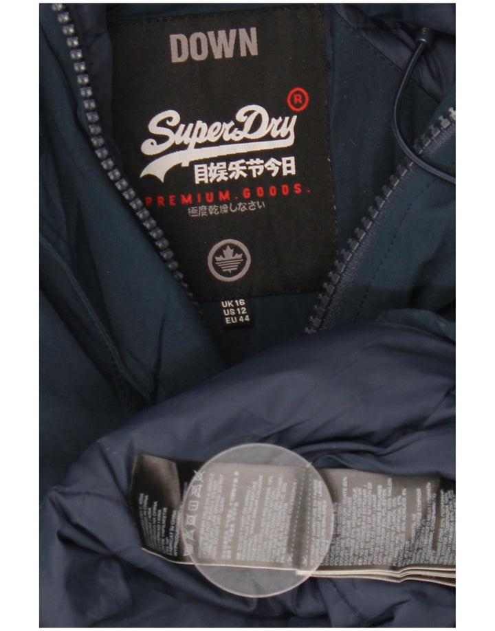 Damski ocieplany płaszcz z kapturem Superdry UK 16, duży, granatowy, poliester